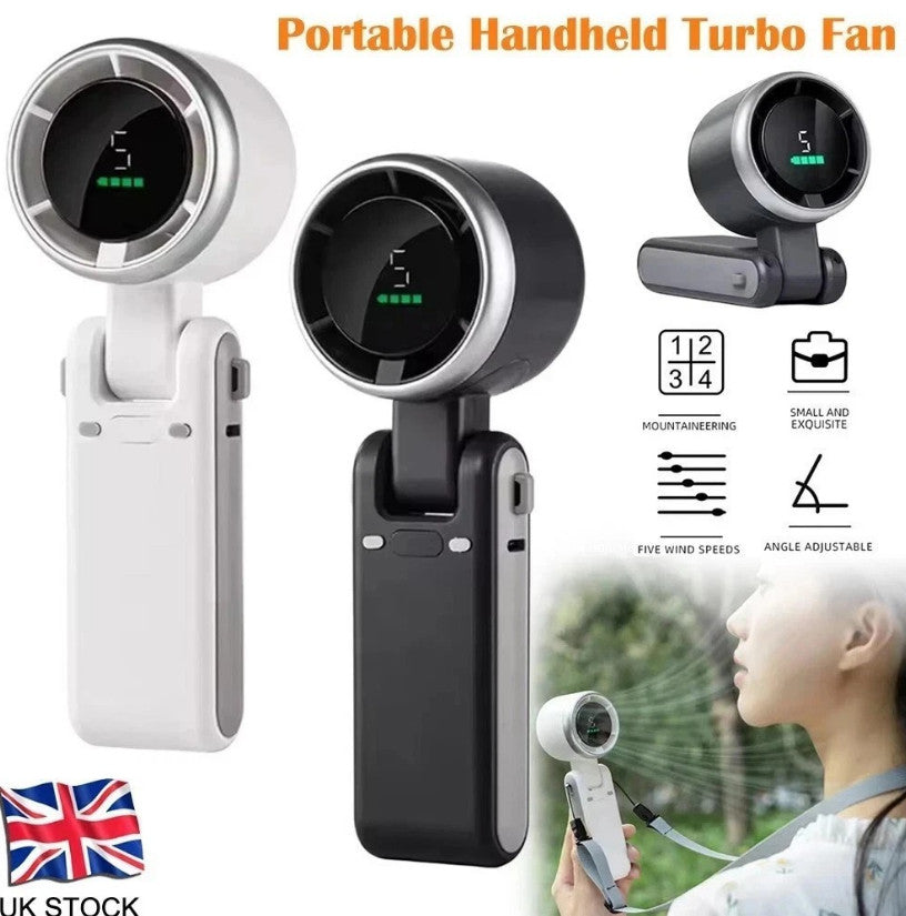 Rechargeable Handheld Turbo Fan with Digital Display Portable Travel Mini Fan