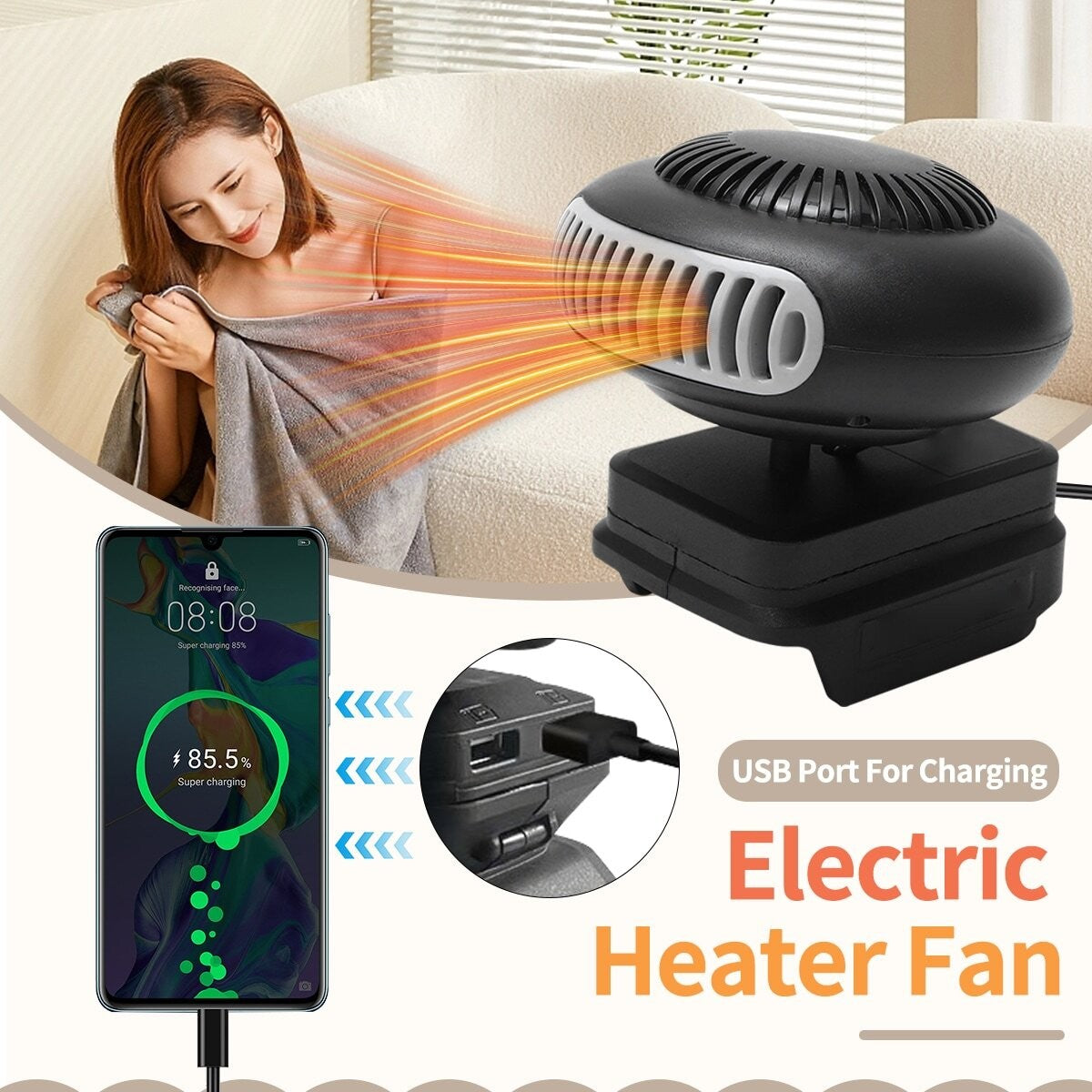 Space Heater Powered Electric Heater Fan For Makita 18V Battery with USB