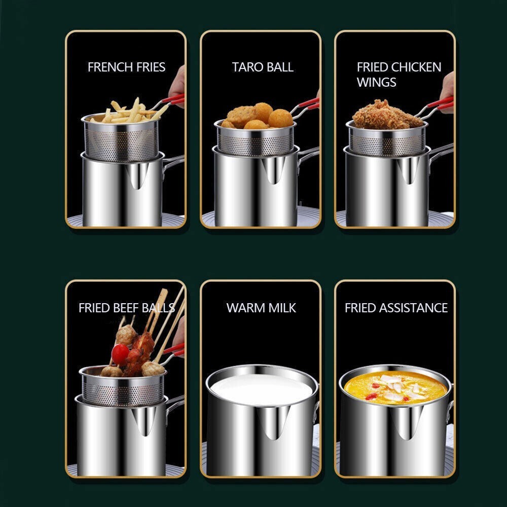 Deep Fryer Set 12cm Stainless Steel Frying Basket Pan Kitchen Tong For Chip