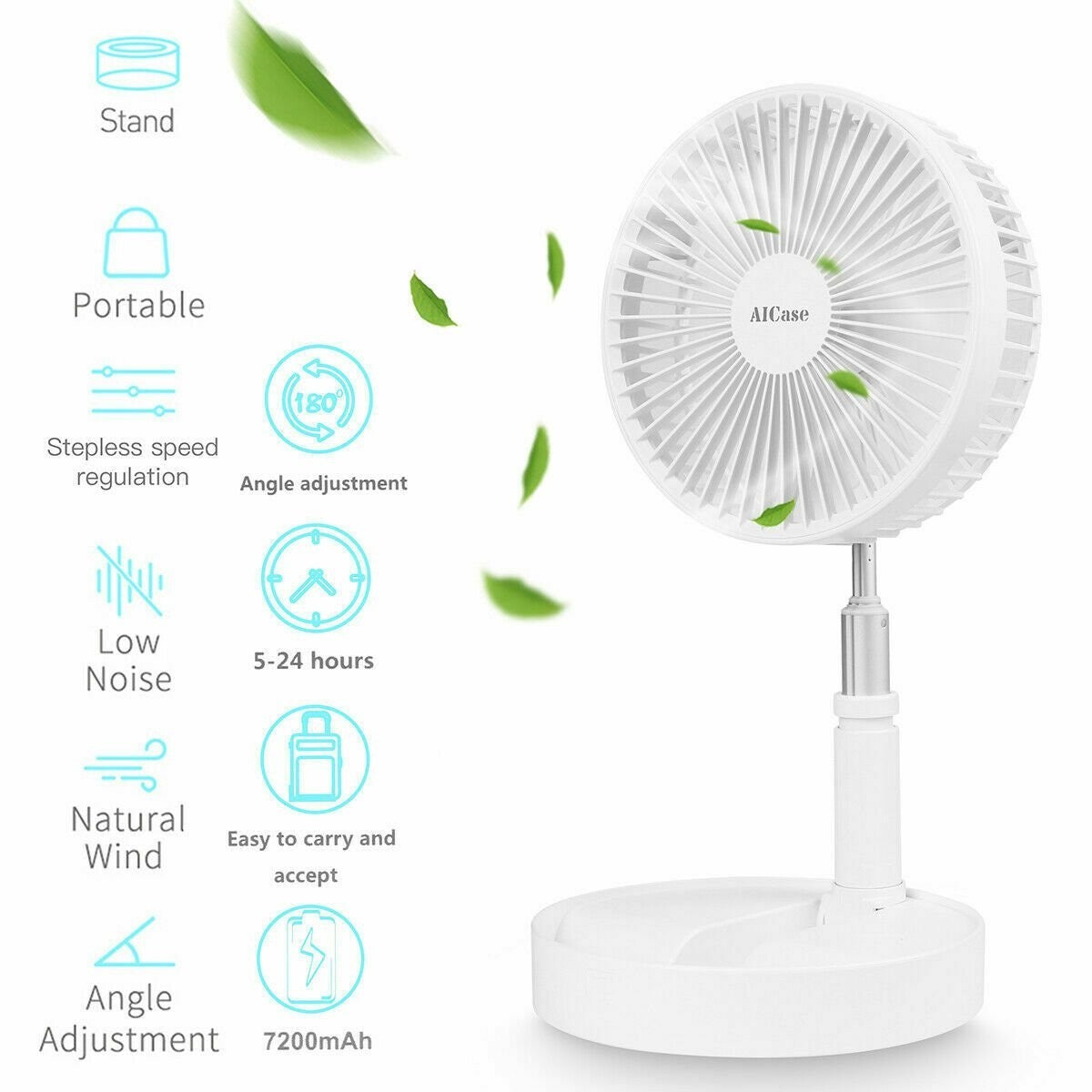 Telescopic Cordless Fan Cooling Wireless Folding Portable Rechargeable Fan UK