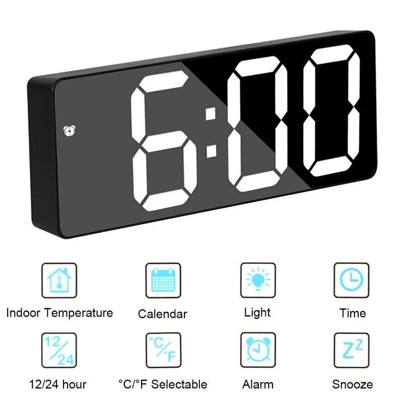 Alarm Clock Led Display Digital Mirror Voice Clock Battery/Plug-In Dual Purpose