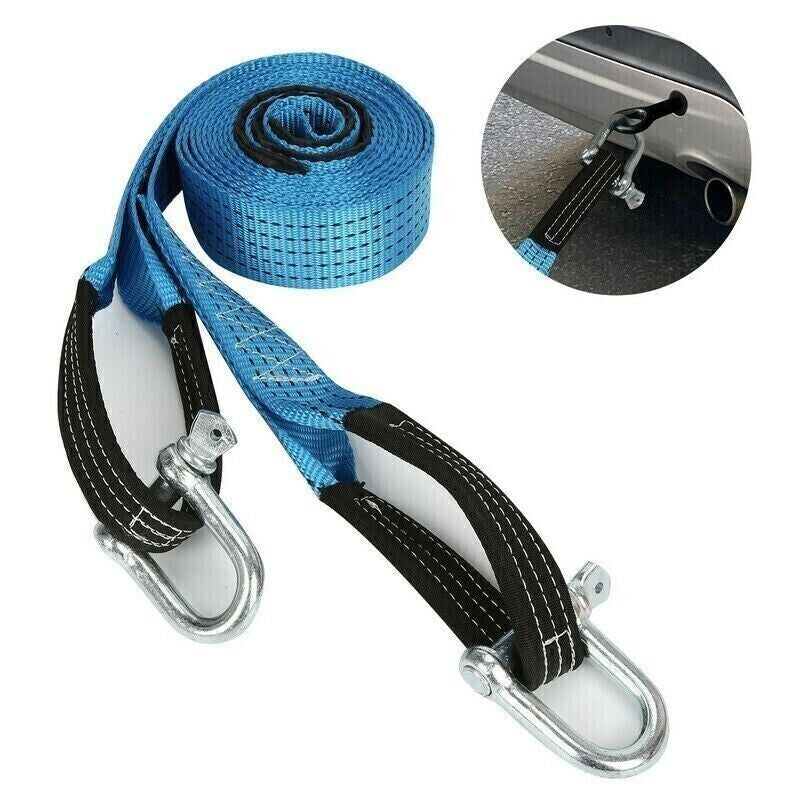 Heavy Duty Tow Rope Thicken 8T 5M Towing Strap Trailer Belt & Metal Hooks