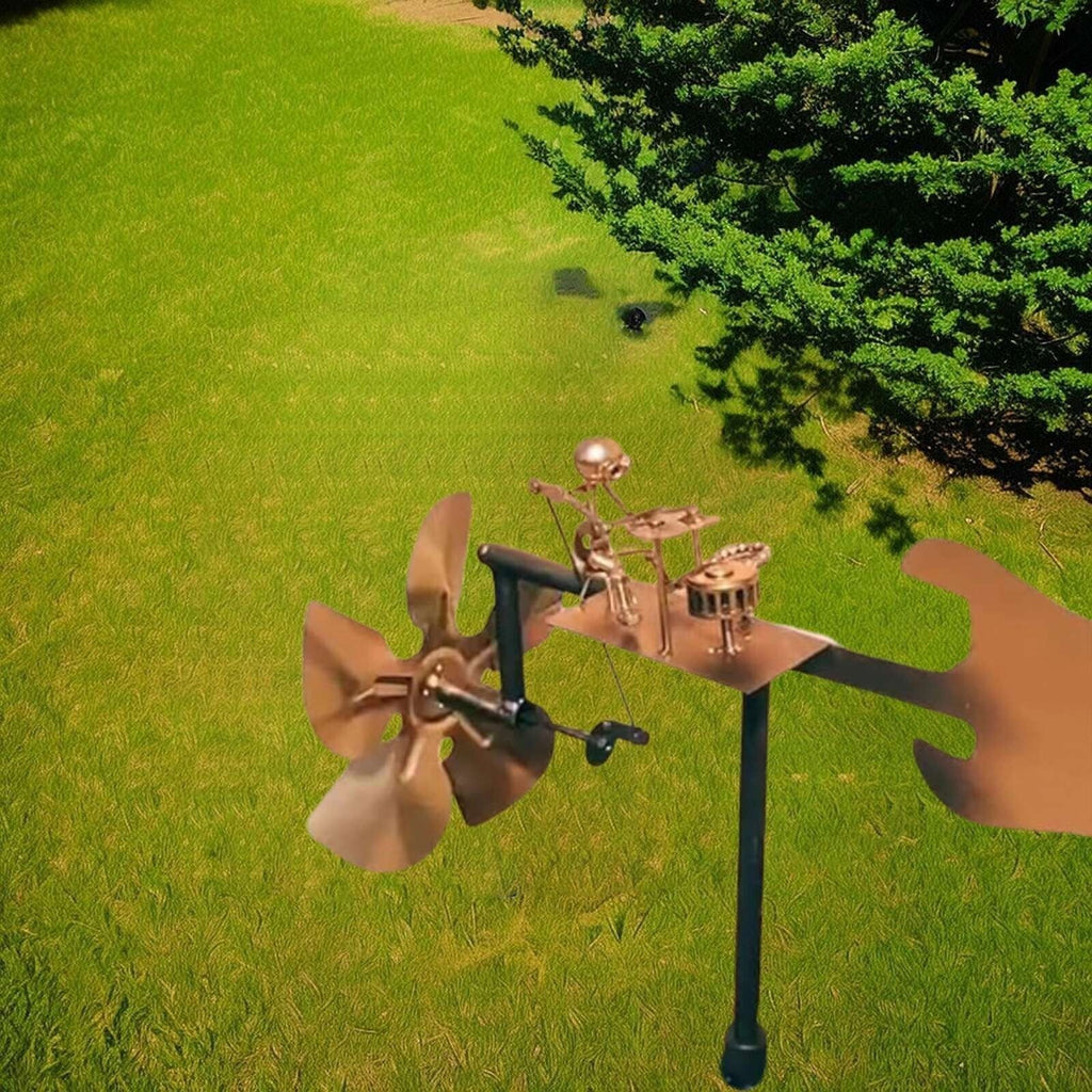 Drummer Windmill Garden Decoration,Handmade Metal Percussionist Music Windmill