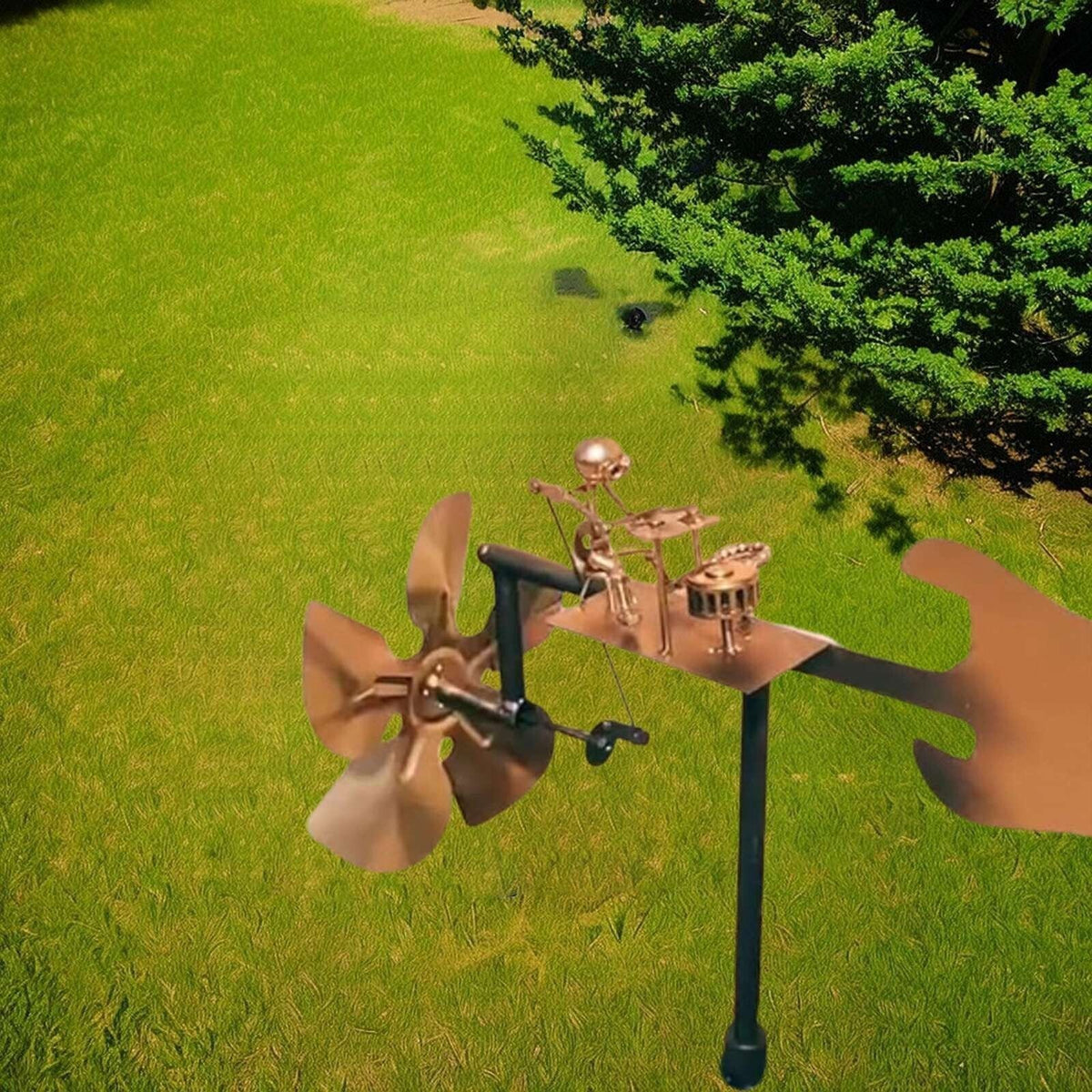 Drummer Windmill Garden Decoration,Handmade Metal Percussionist Music Windmill