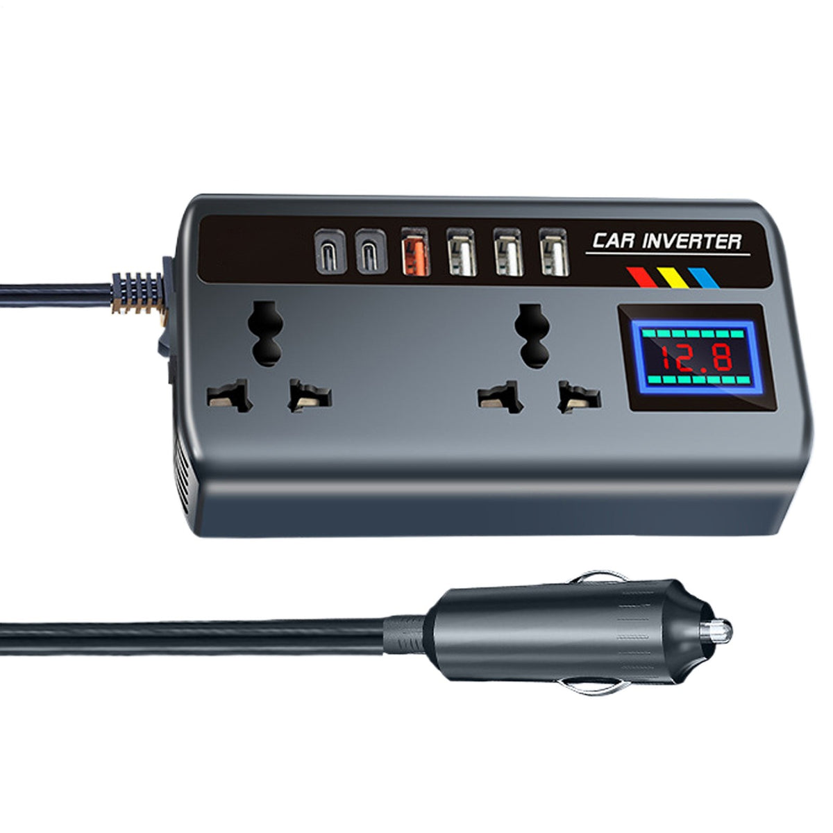 200W Car Power Inverter 12V/24V to 220V Car Converter 4 USB 2TYPE-C and 2 Socket