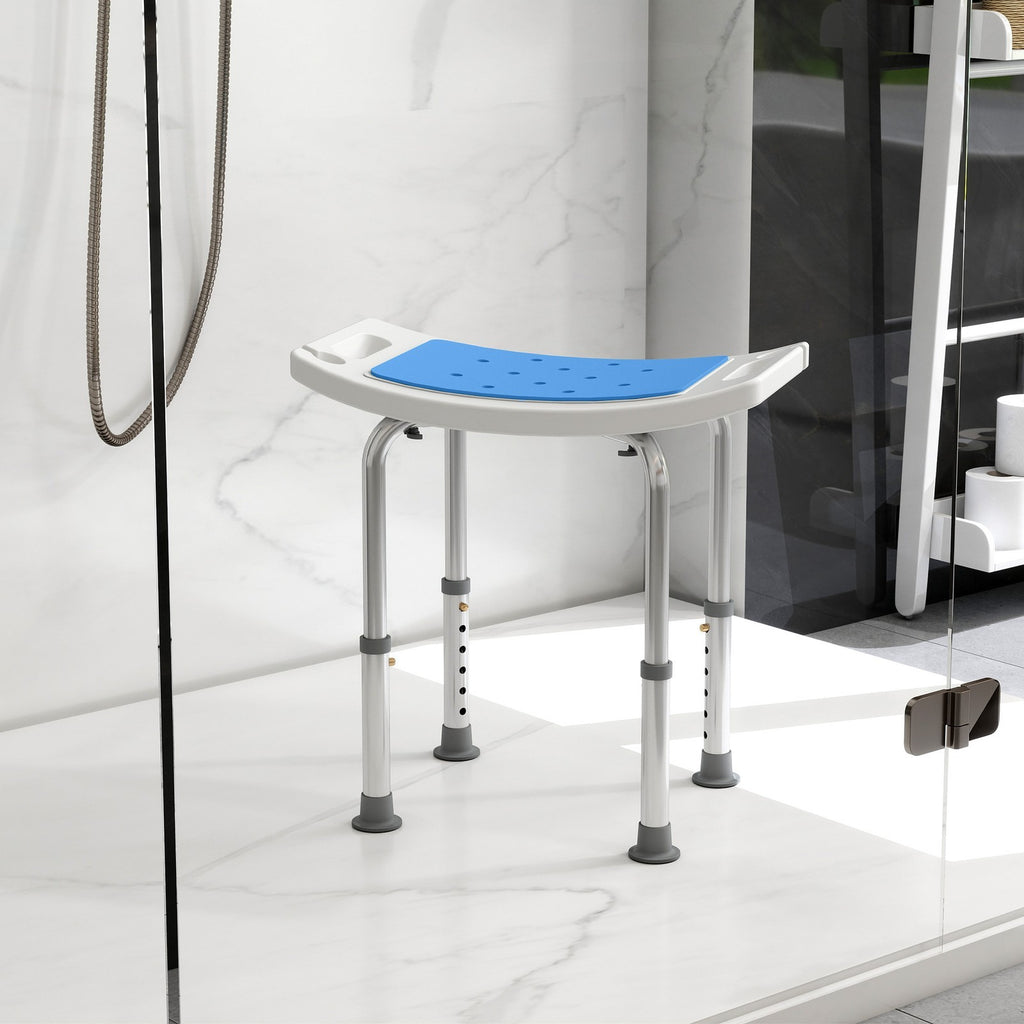 HOMCOM Adjust Aluminium Bath Stool Spa Chair Non-Slip w/ Shower Hole, Blue