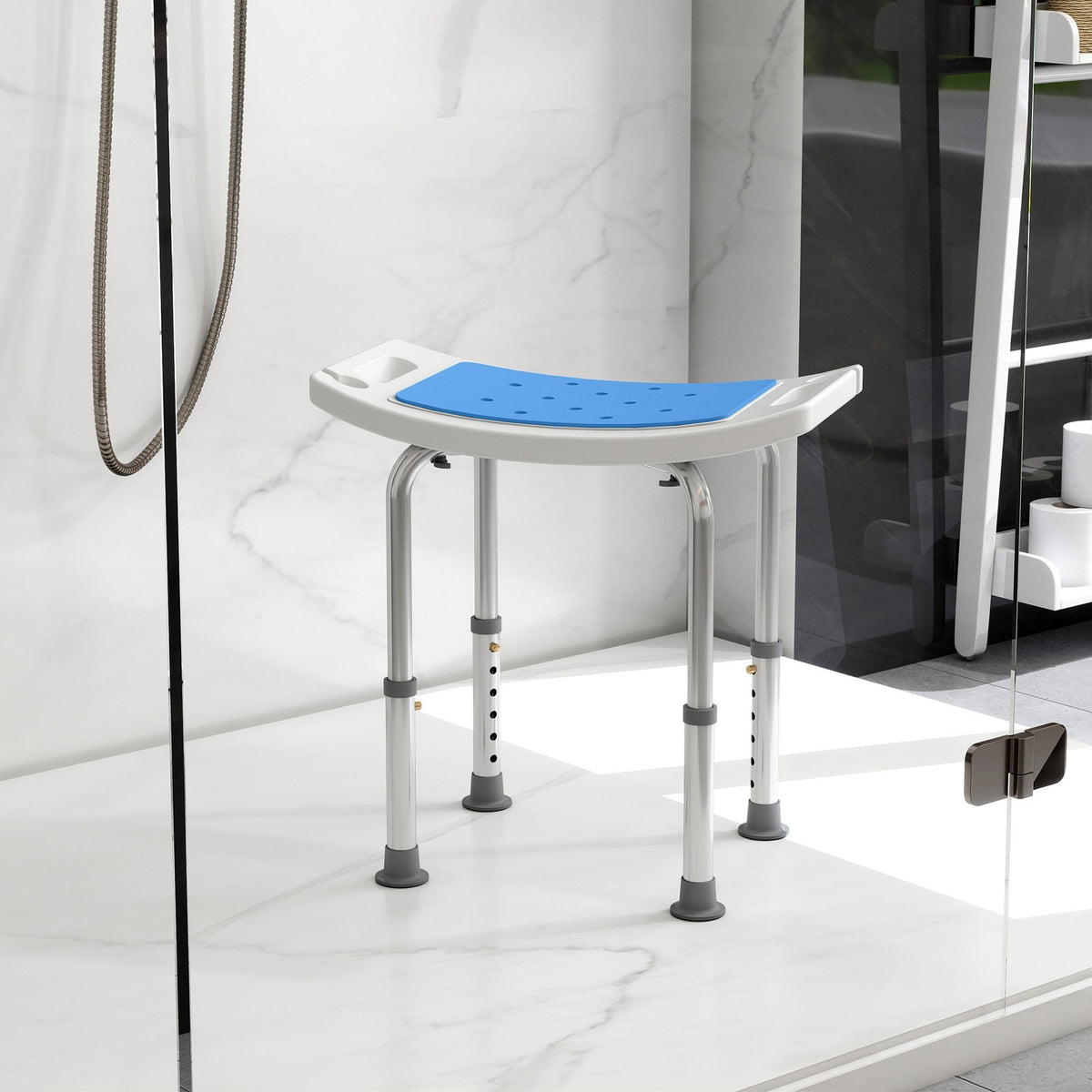 HOMCOM Adjust Aluminium Bath Stool Spa Chair Non-Slip w/ Shower Hole, Blue