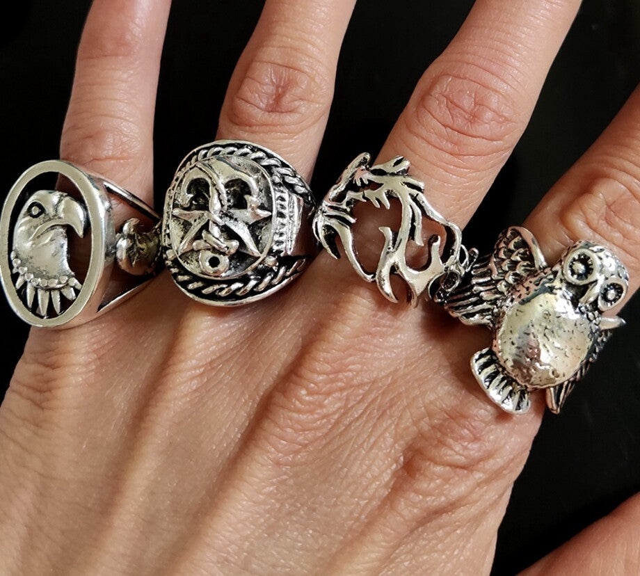 Wholesale Lot 25 Vintage Ferocious Animal Head Punk Rings Retro Jewelry For Men