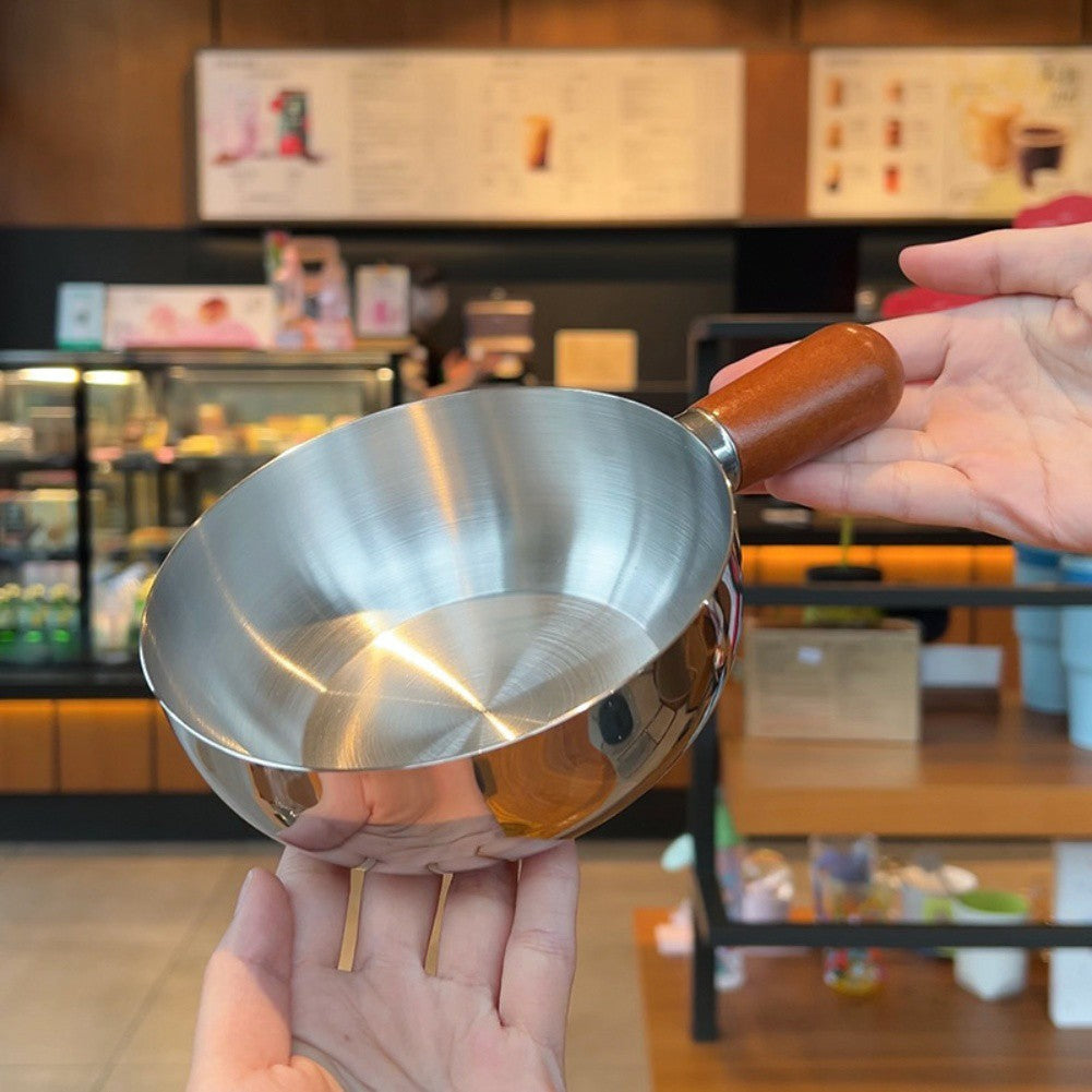 Heat Resistant Wooden Handle Stainless Steel Pot for Boiling Eggs and Milk