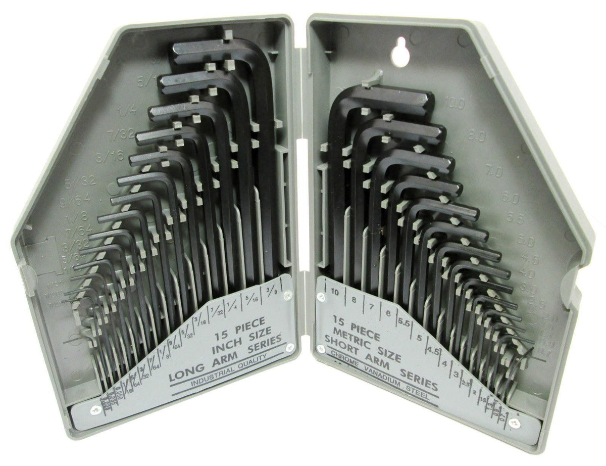 30 Piece Allen Key Set Hex Wrench Kit Long Reach Metric Imperial Tools