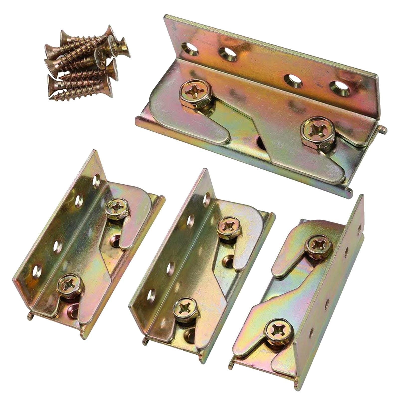 4x Bed Rail Brackets Wooden Bed Frame Connectors Mounting Hardware Easy