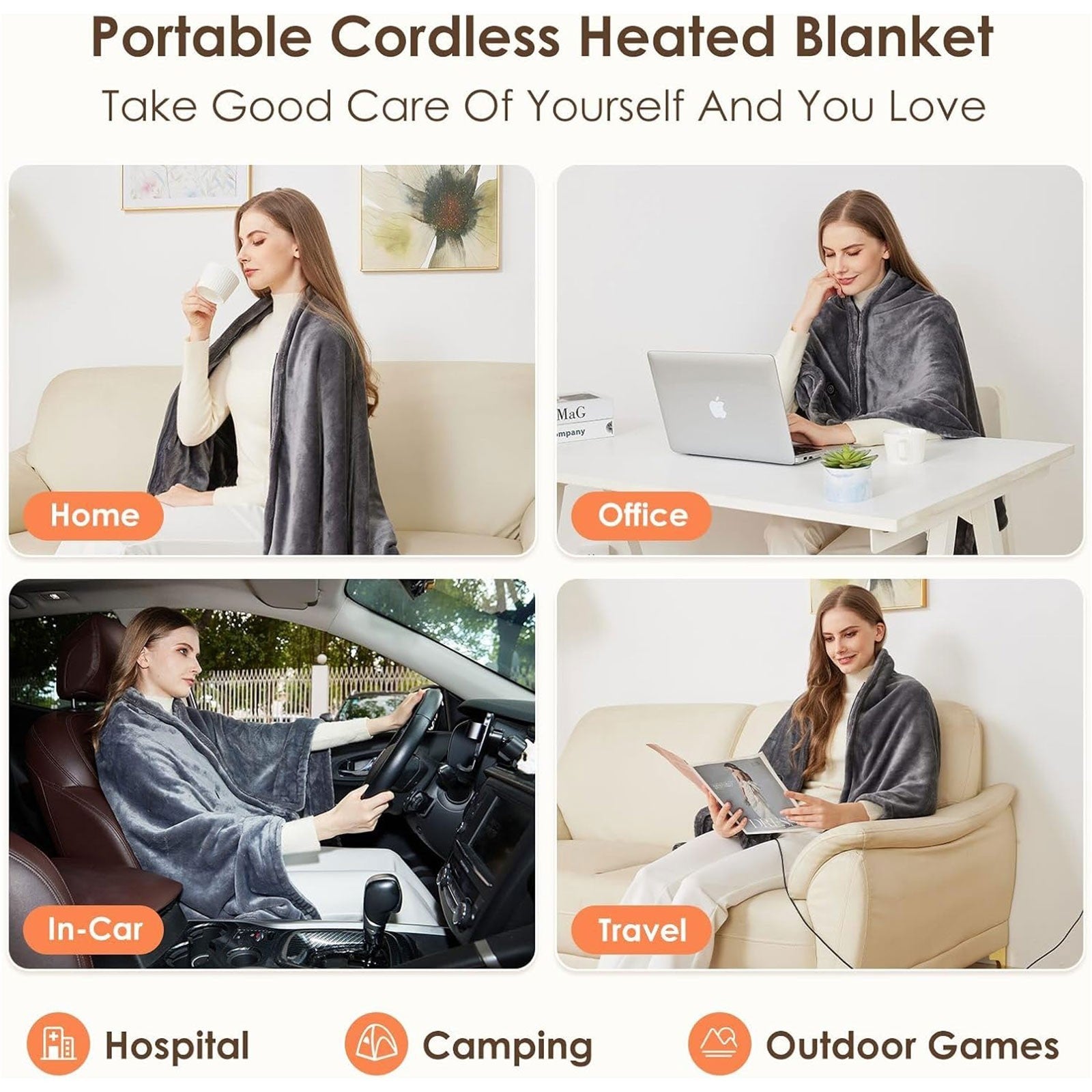 Electric Heated Shawl Blanket USB Wearable for Winter Warm 3 Temperature Levels