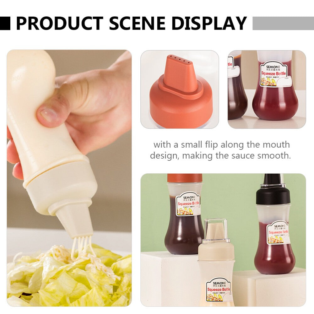 3 Pcs 350ml Plastic Squeeze Bottles For Oil Sauce Condiment Dispense