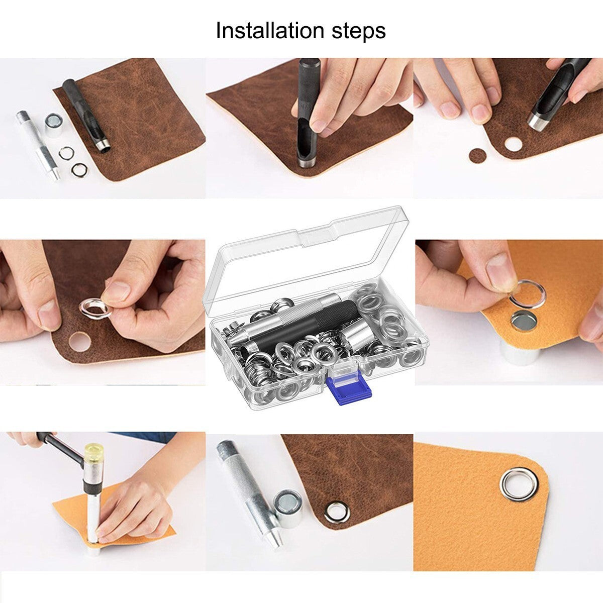 100Pcs 12-20mm Round Eyelets Set with Pliers – For Tarpaulin & Garden Eyelets