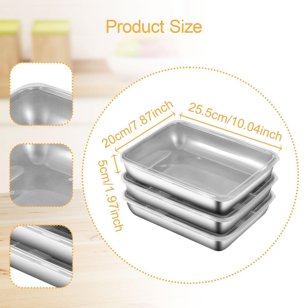3Pcs Food Storage Containers Stainless Steel 2200ml for Picnic Fridge Pantry