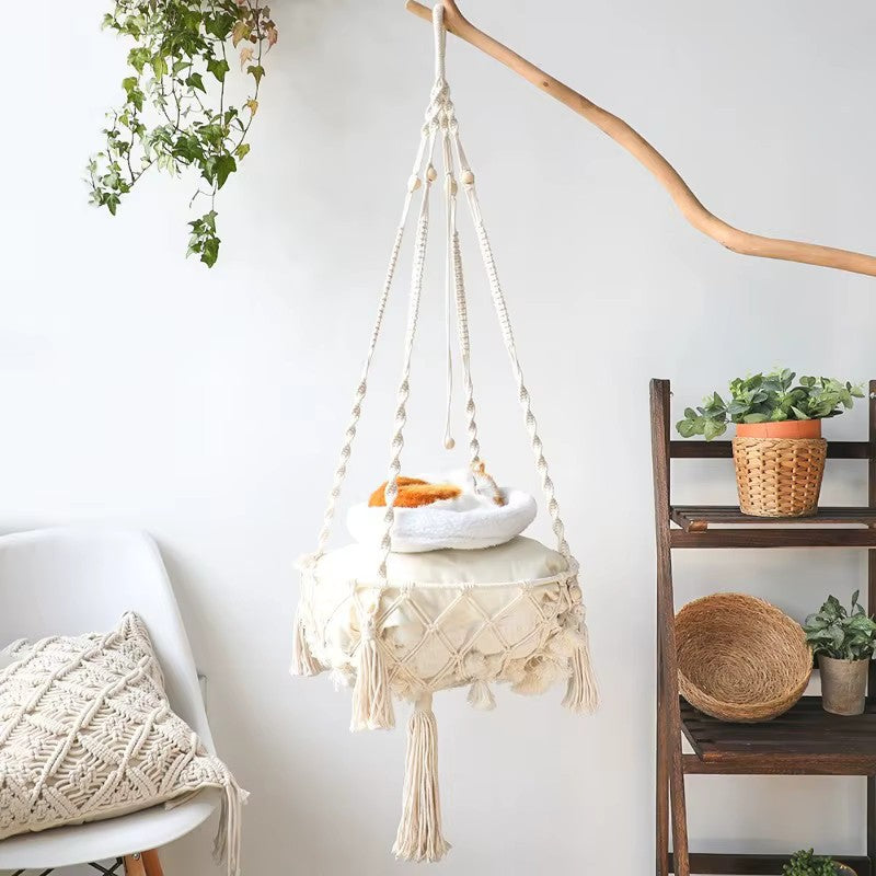 Winter Pet Hammock Cat Swing Hand Woven Cotton Rope Cats Hanging Basket  Kitten