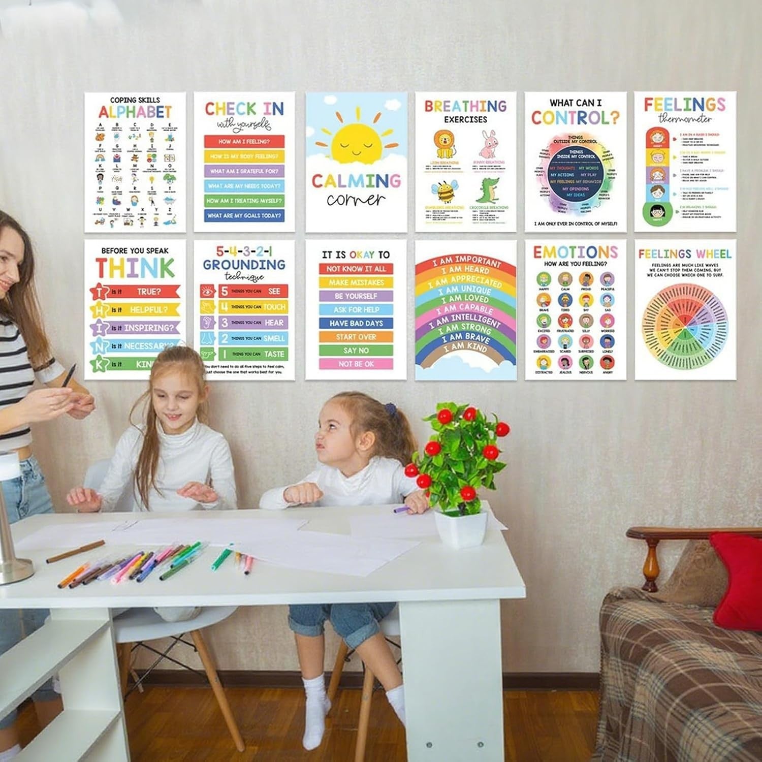 12X Calming Corner Posters Kids Feelings Wheel Chart Emotions Poster Sensory