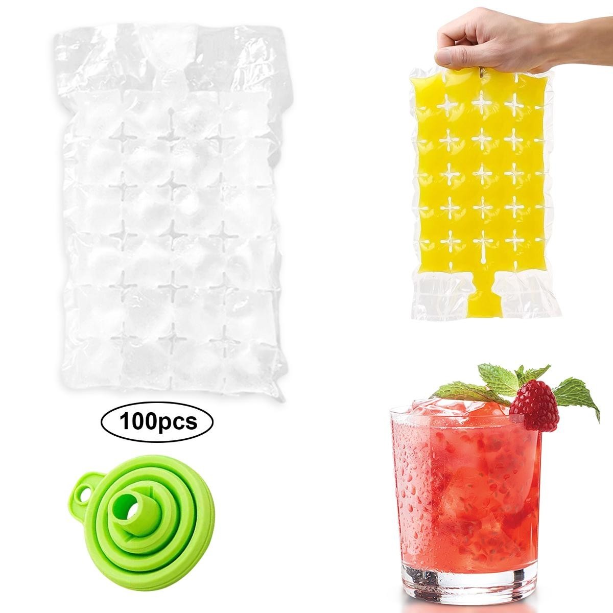 100 Ice Cube Freezer Bags 2400 Disposable Cubes Maker Clear Bag Fridge Party BBQ