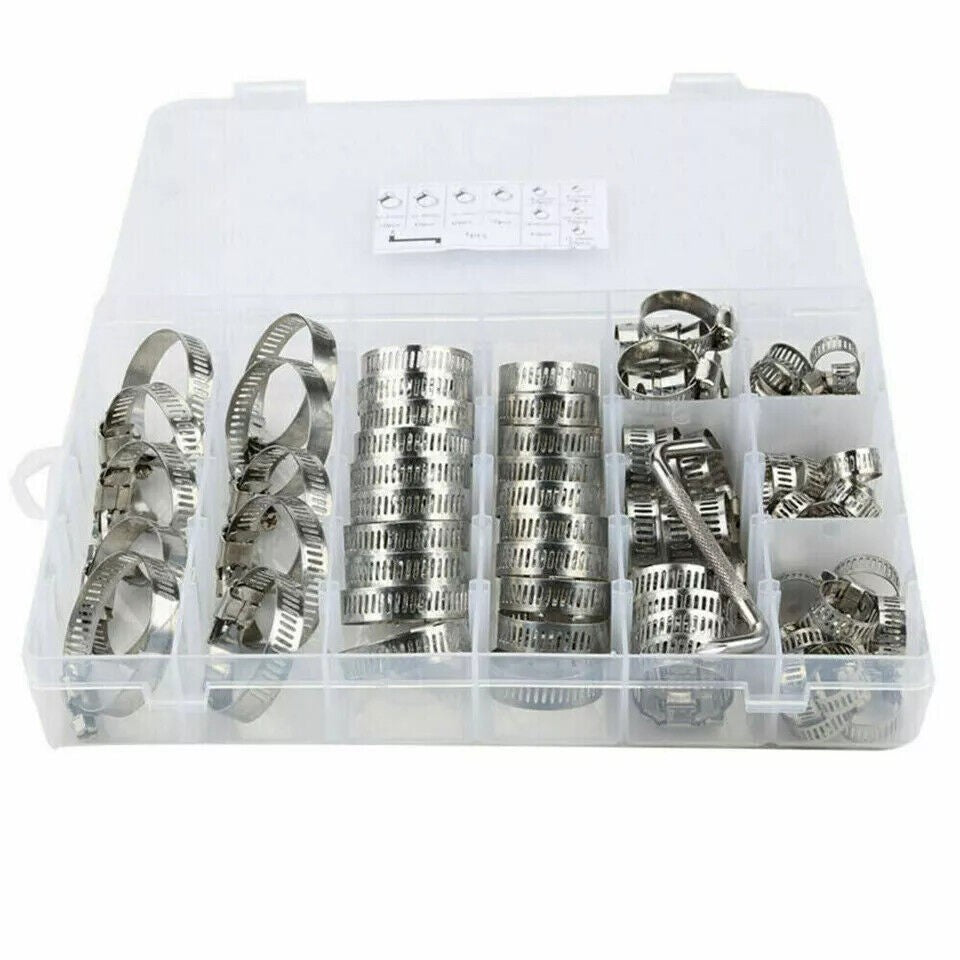 101x Assorted Stainless Steel Hose Clamp Kit With No Driver Jubilee Clips Set UK