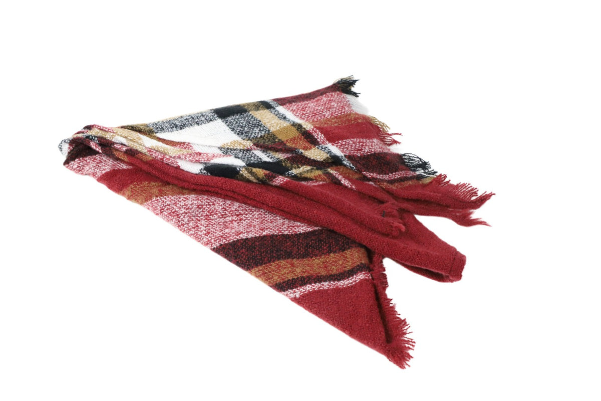 Ladies WINE RED & WHITE  Pashmina Scarf Polyester Plaid Tartan Tessels Shawl