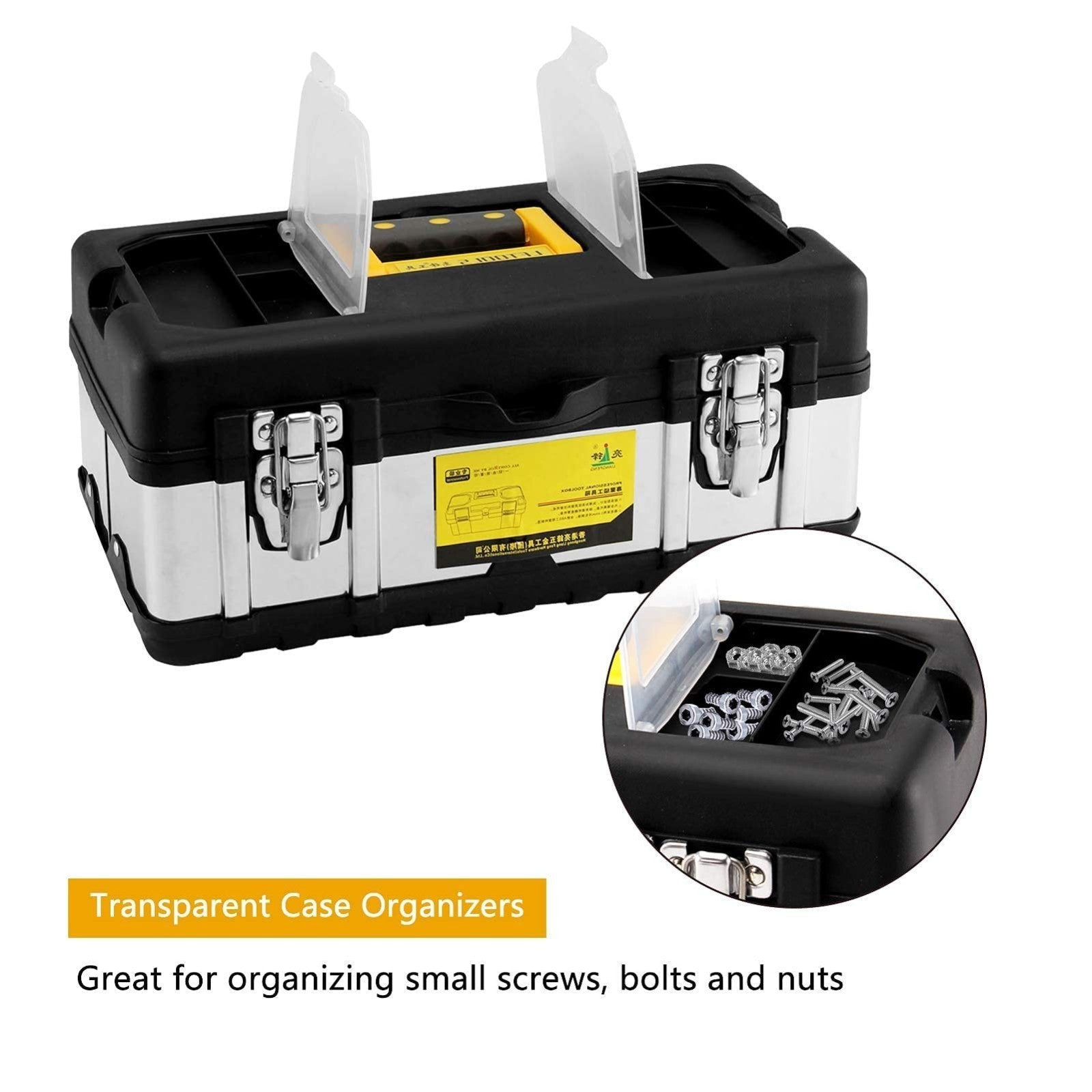 Stainless Steel Chest Storage Case + Removable Tray Heavy Duty Tool Box