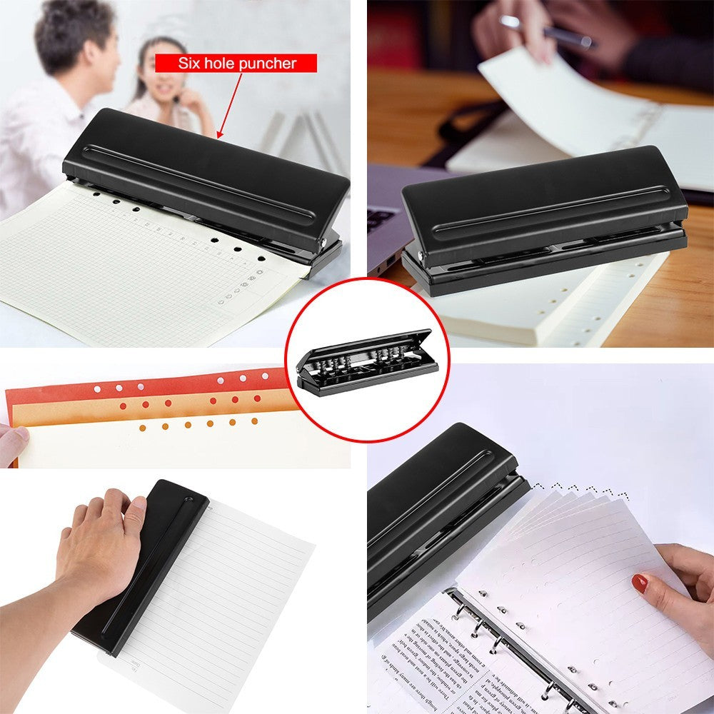 6-Hole Adjustable Metal Paper Punch A4 A5 A6 for Filofax Organisers – Black