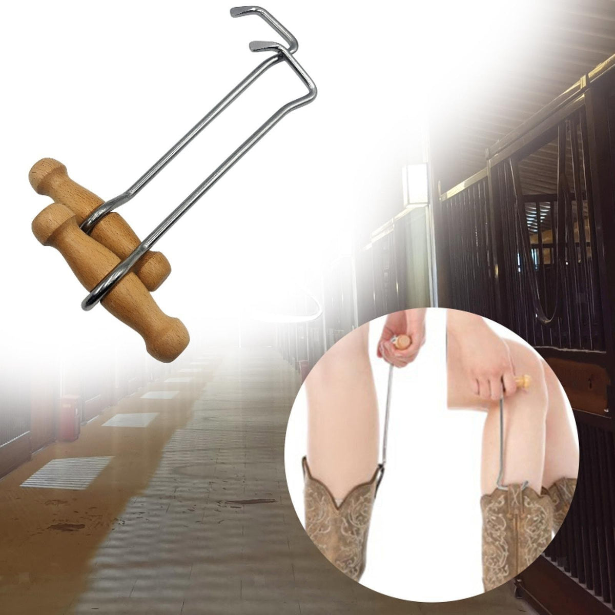 2x Horse Boot Puller Wooden Handle Boot Hooks Comfortable Gripping Equestrian