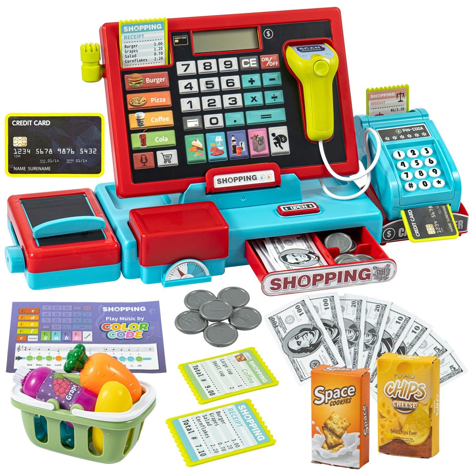Pretend Play Store Toy Kids Cash Register Toy Playset with Real Calculator