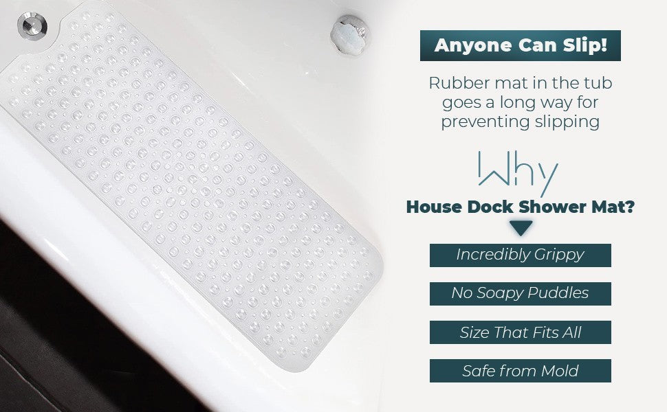 Non Slip Bath Mat 100x40cm Clear Shower Mat Anti Mould Suction Cup Rubber