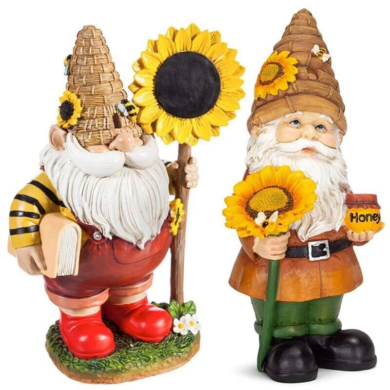 Gnome Garden Statue Dwarf Sunflower Bee Outdoor Yard Home Ornament Gift 15cm