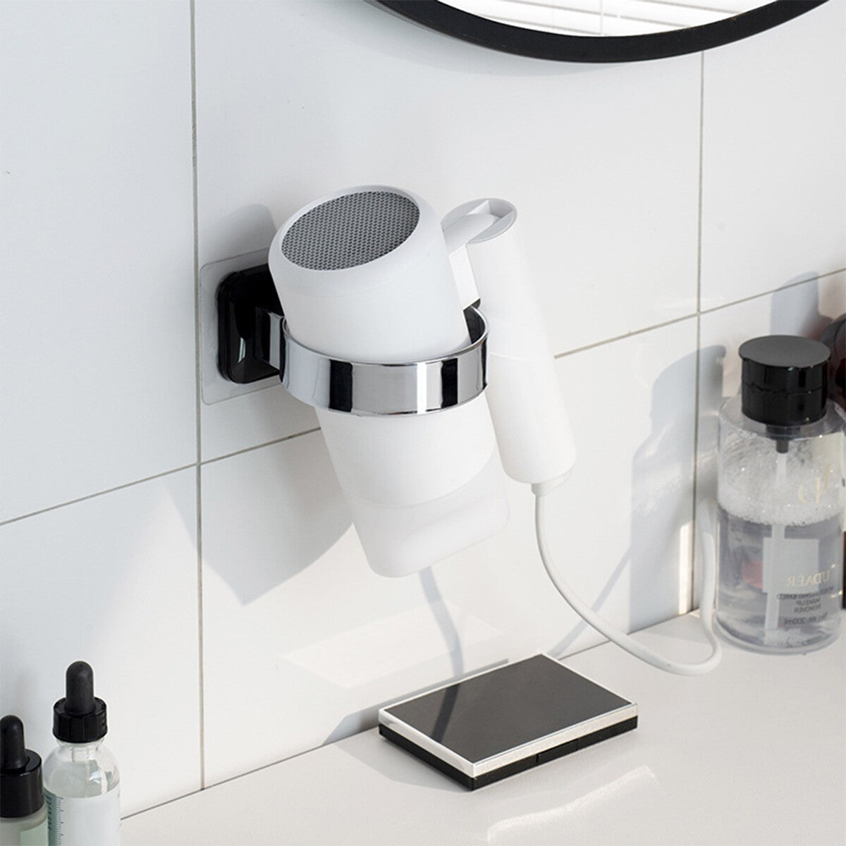 Adhesive Hair Dryer Rack Stand Holder Storage Organizer Bathroom Wall Mounted
