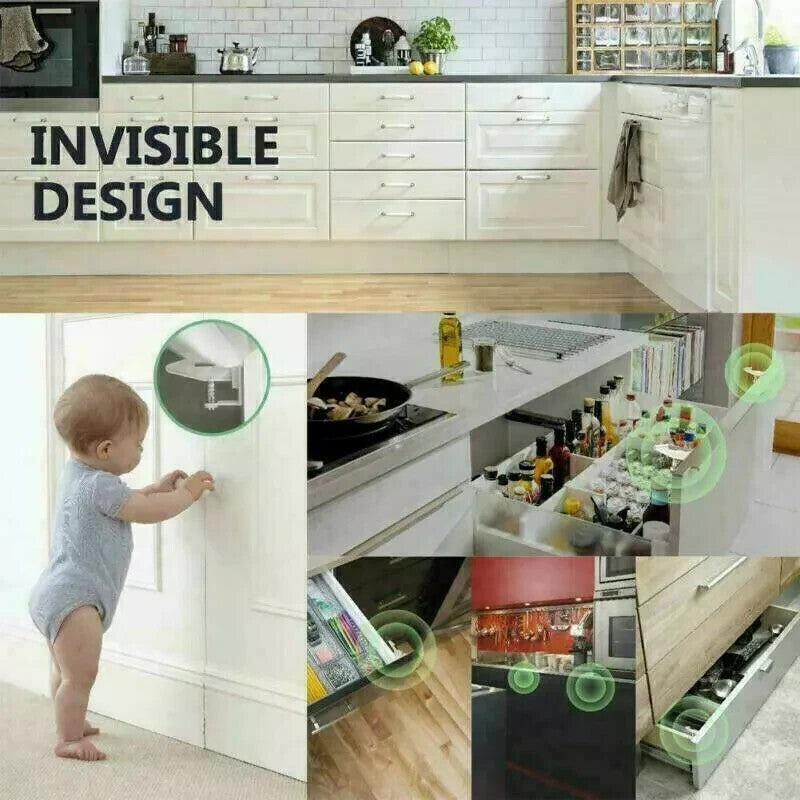 Kids 10pcs Safety Lock Protector Kitchen Cabinet Door Drawer Cupboard Catch