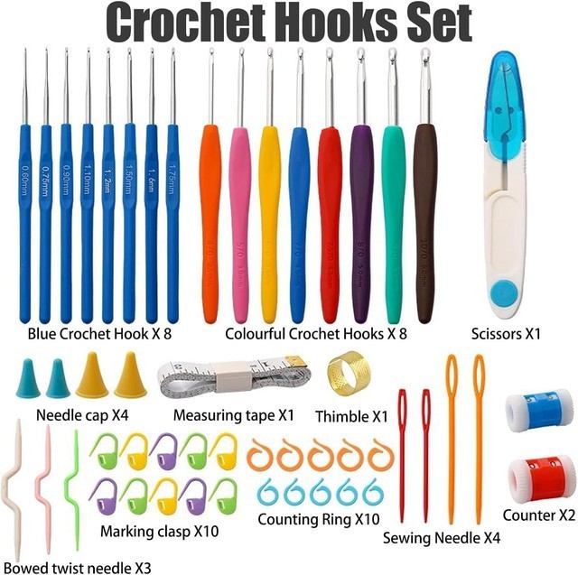 53pcs Crochet Hooks Set Ergonomic Soft Grip with Case Crochet Kits for Beginners