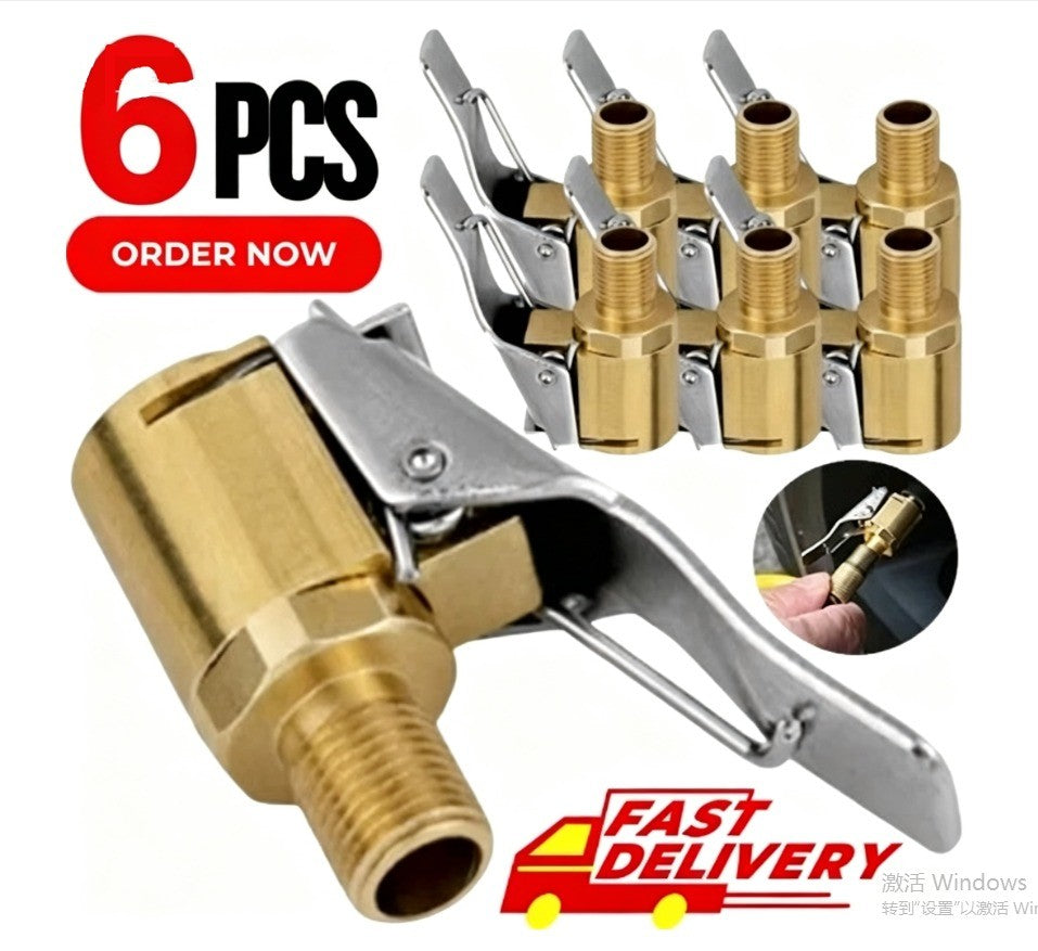 6X Tyre Valve Air Chuck Inflator Pump Connector Adapter Brass Clip on Car 8mm