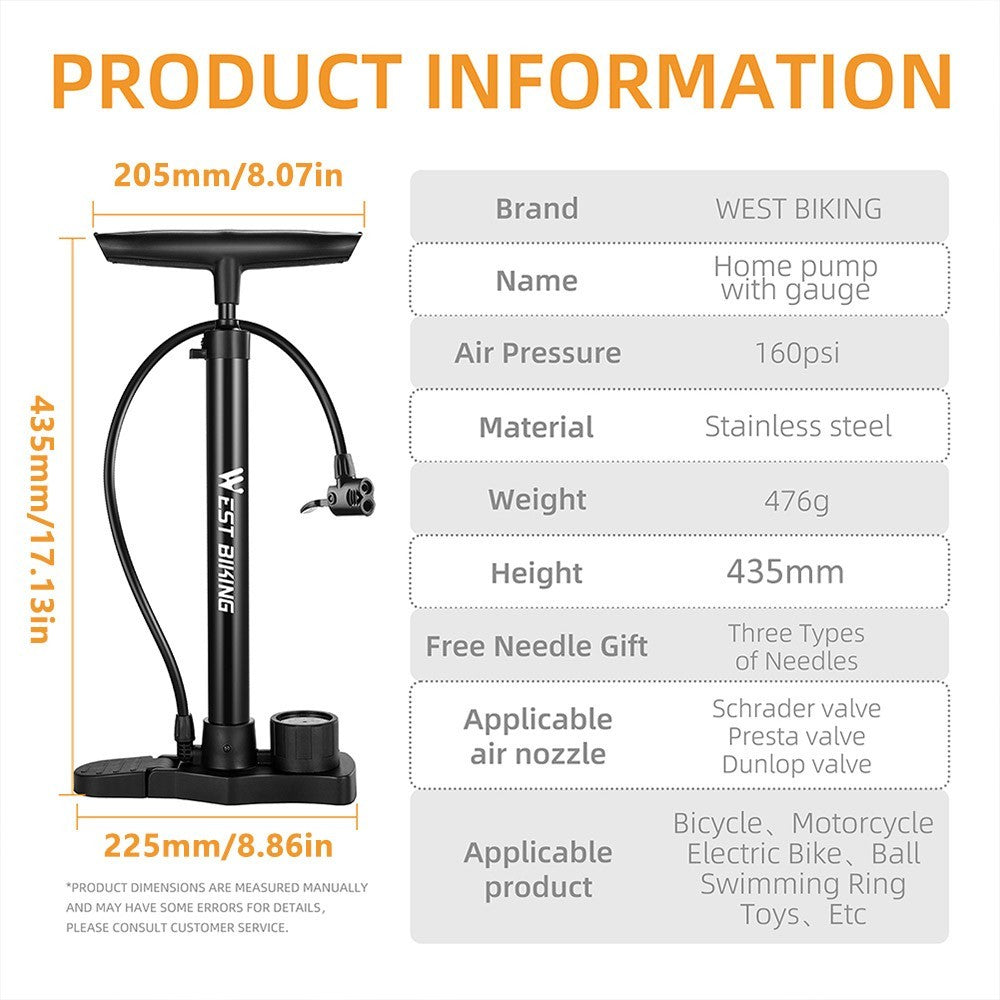160psi Bike Bicycle Tyre Foot Air Pump Inflator Floor Standing Schrader Presta