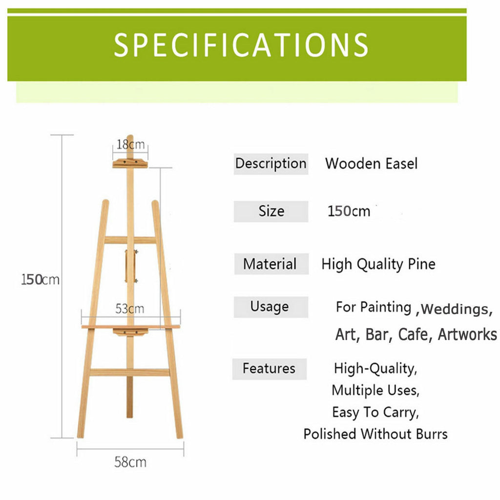 5ft 1500mm Wooden Pine Tripod Studio Canvas Easel Art Stand Wood Easel A2 A3