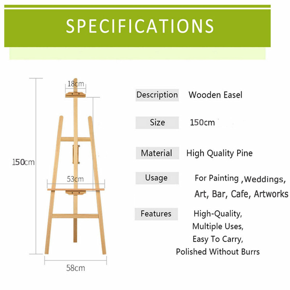 5ft 1500mm Wooden Pine Tripod Studio Canvas Easel Art Stand Wood Easel A2 A3