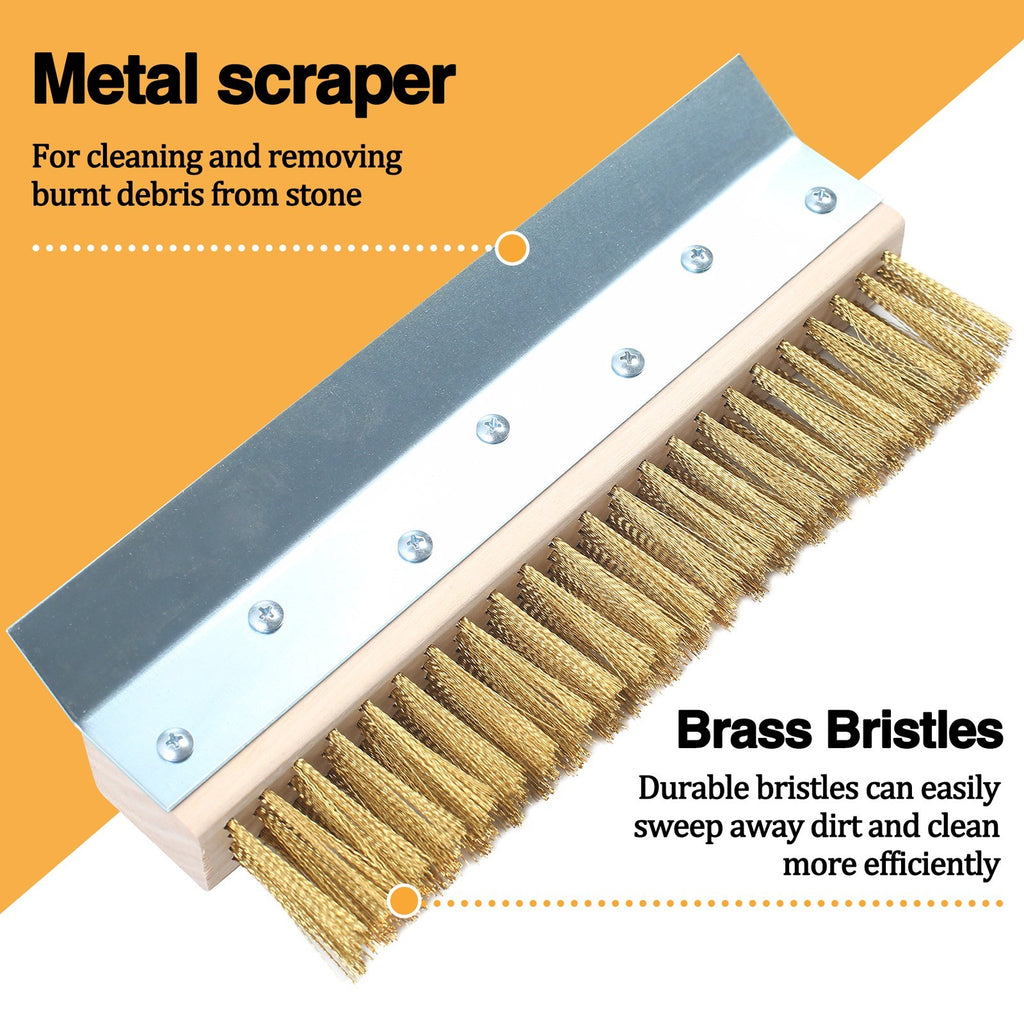 1.6m Top Quality Pizza Oven Brush &Steel Handle Brass Bristles & Steel Scraper