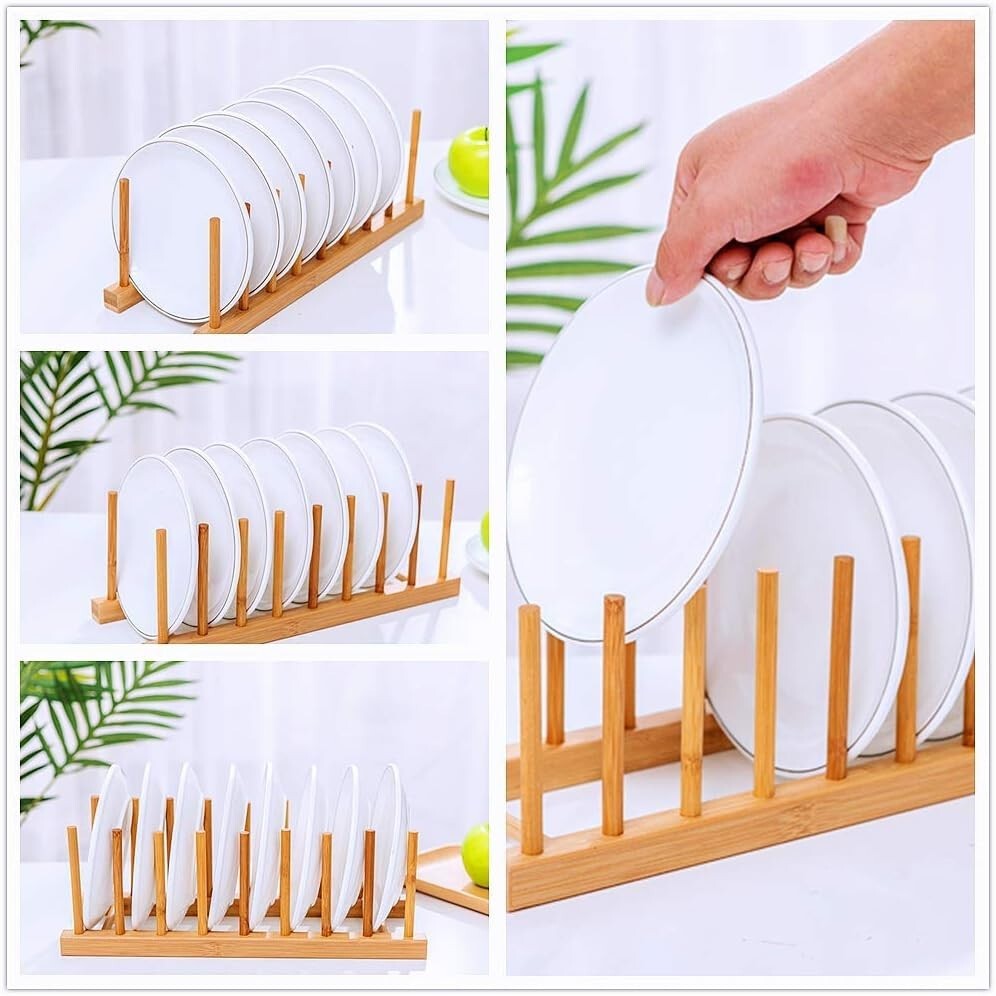 Plate Rack Holder for Kitchen Cupboards Bamboo Wooden Chopping Board Tray Dish