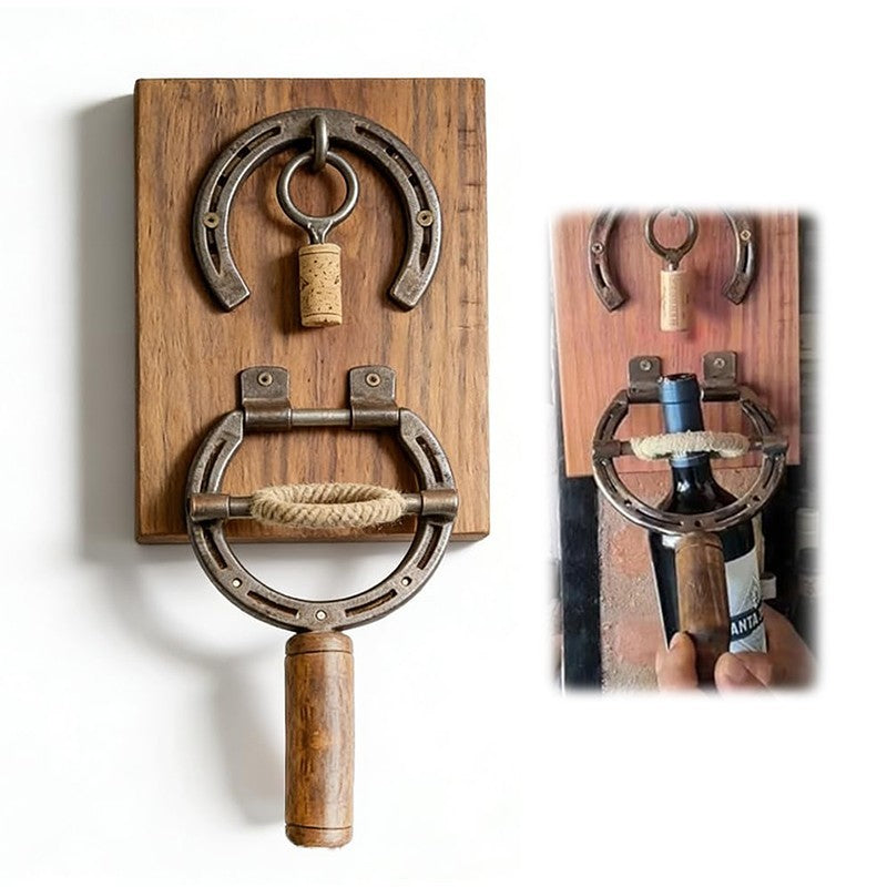 Rustic Horseshoe Wine Opener Corkscrew Wall Mounted