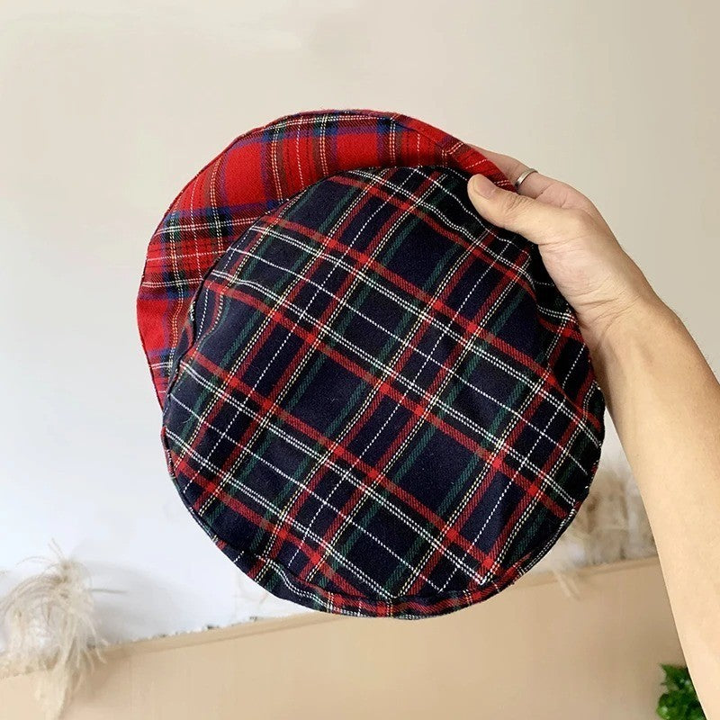 Women Striped Jacquard Beret Classic Casual Plaid Vintage Flat Top Painter Cap