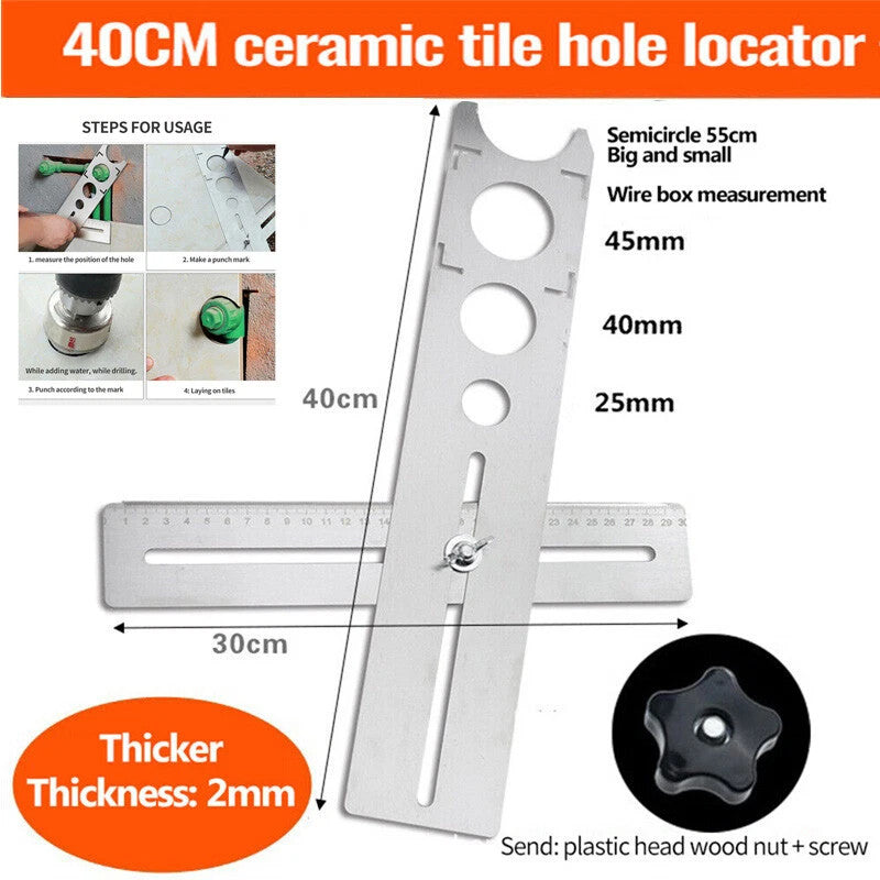 Tile Hole Locator Drill Guide Ruler Stainless Steel Ceramic Glass Drilling Tool