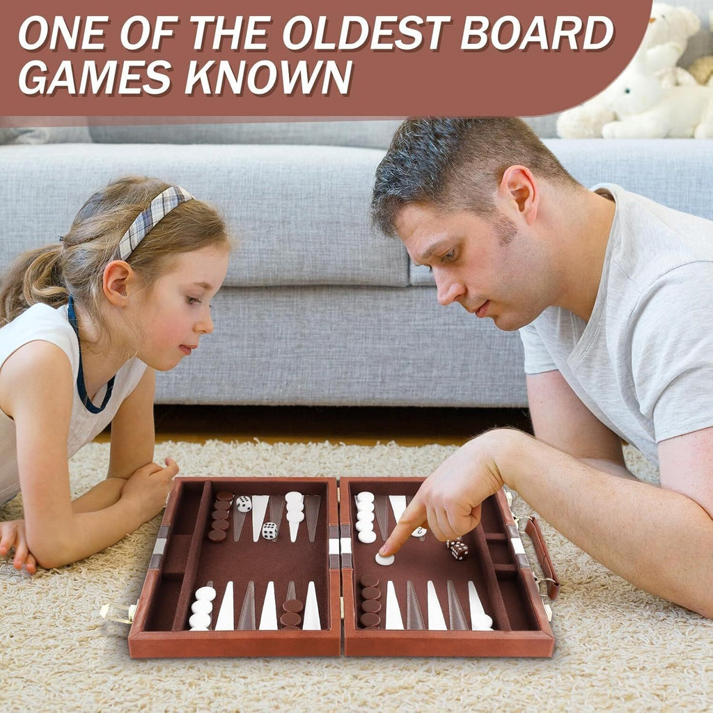 18″ Premium Leather Backgammon Board Game Set for Adults Kids Classic Game
