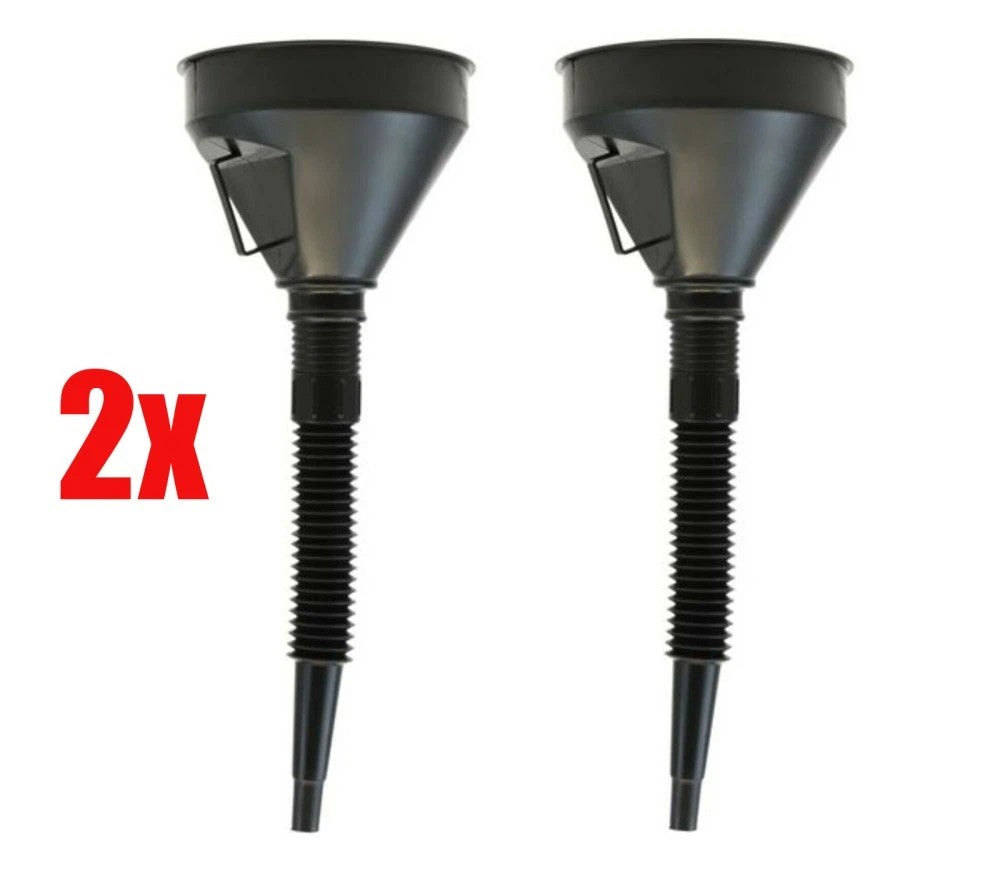 2x Large Flexible Spout Car Funnel Petrol Diesel Screen Wash Oil Fuel Extendable