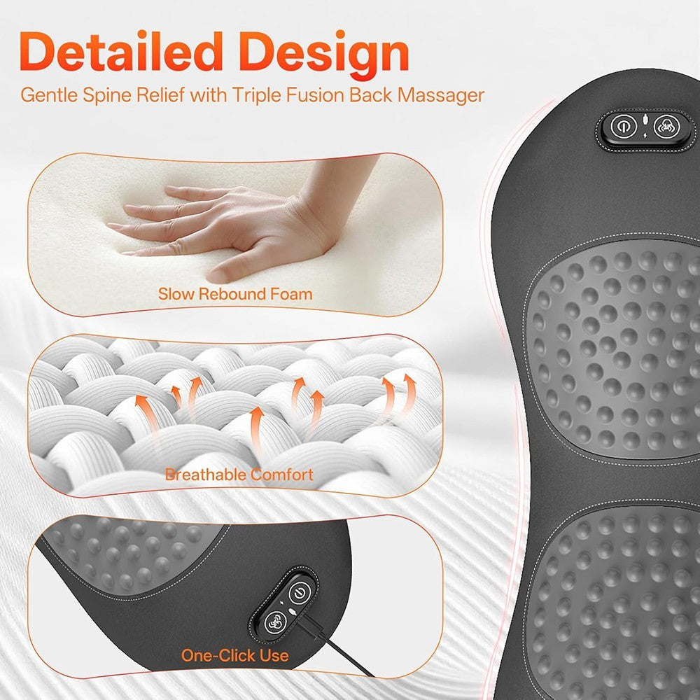 Heated Back Massager Lumbar Support Pillow with Vibration Lower Back Waist UK