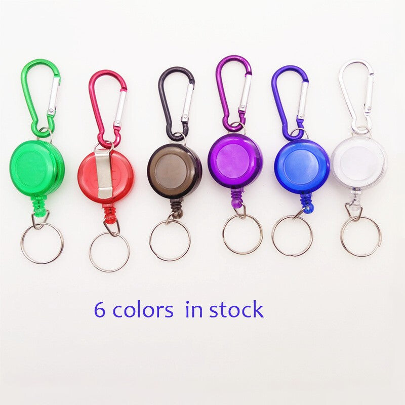 2 x Heavy duty Retractable Pull Badges ID Reel Carabiner Key Chain Cable Recoil