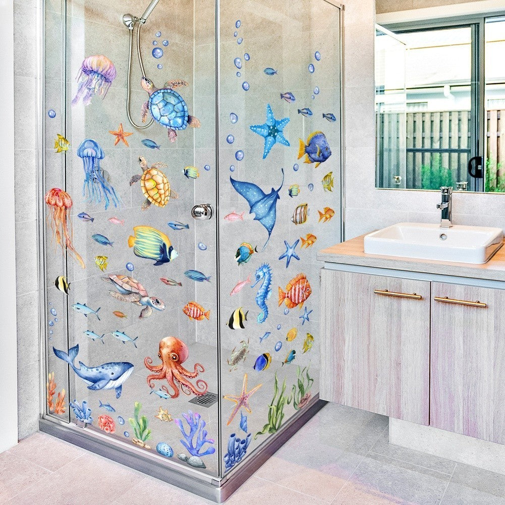 For Bathroom Sea Animal Stickers Bathroom Decor Aquatic Cartoon Designs