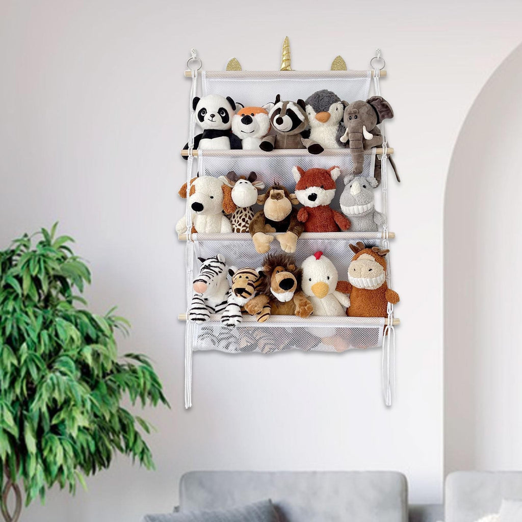 Wall Hanging Toy Organizer 3 Tier Plush Toy Storage Net for Nursery Bathroom