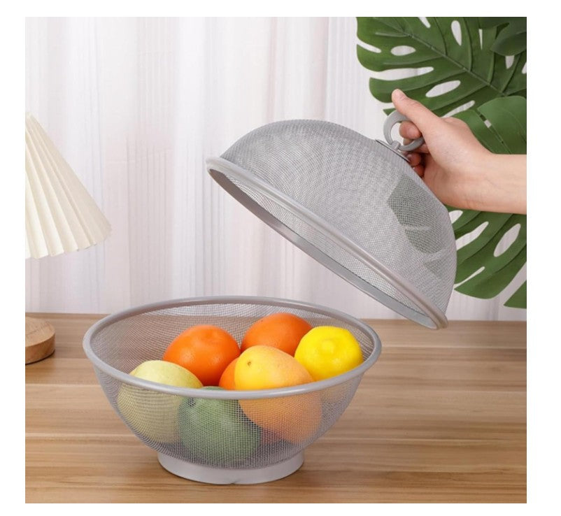 Fruit Fly Proof Fruit Bowl, Large Capacity Mesh Fruit Basket with Lid Cover