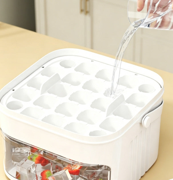 2pcs One Press Release Ice Cube Tray 50 Grids Double Layer Ice Maker Storage Box